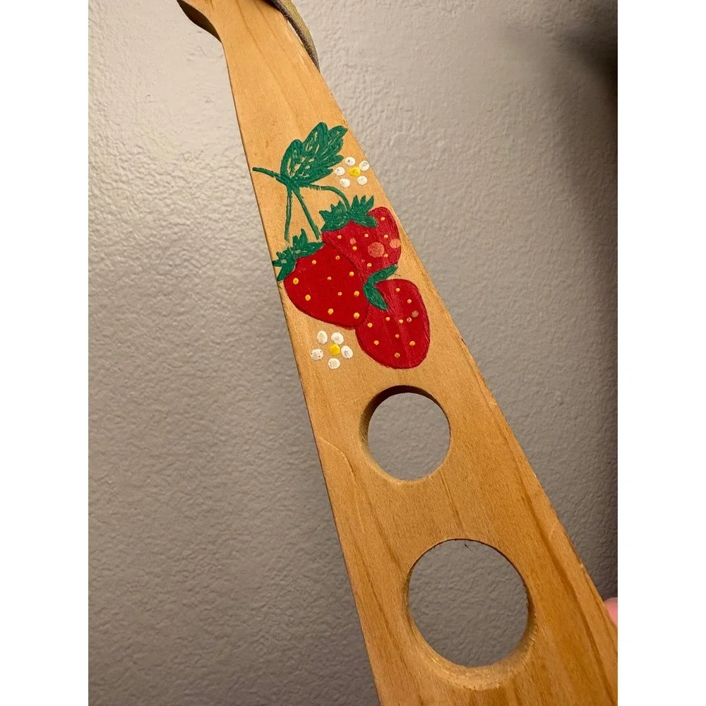 Vintage Wooden Spaghetti Measurer Hand Painted Strawberry Pasta Portion Tool